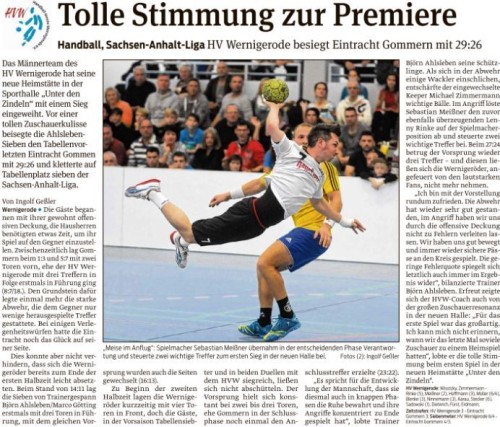 Volksstimme Spielbericht zum Spiel der 1. Mannschaft gegen Gommern 